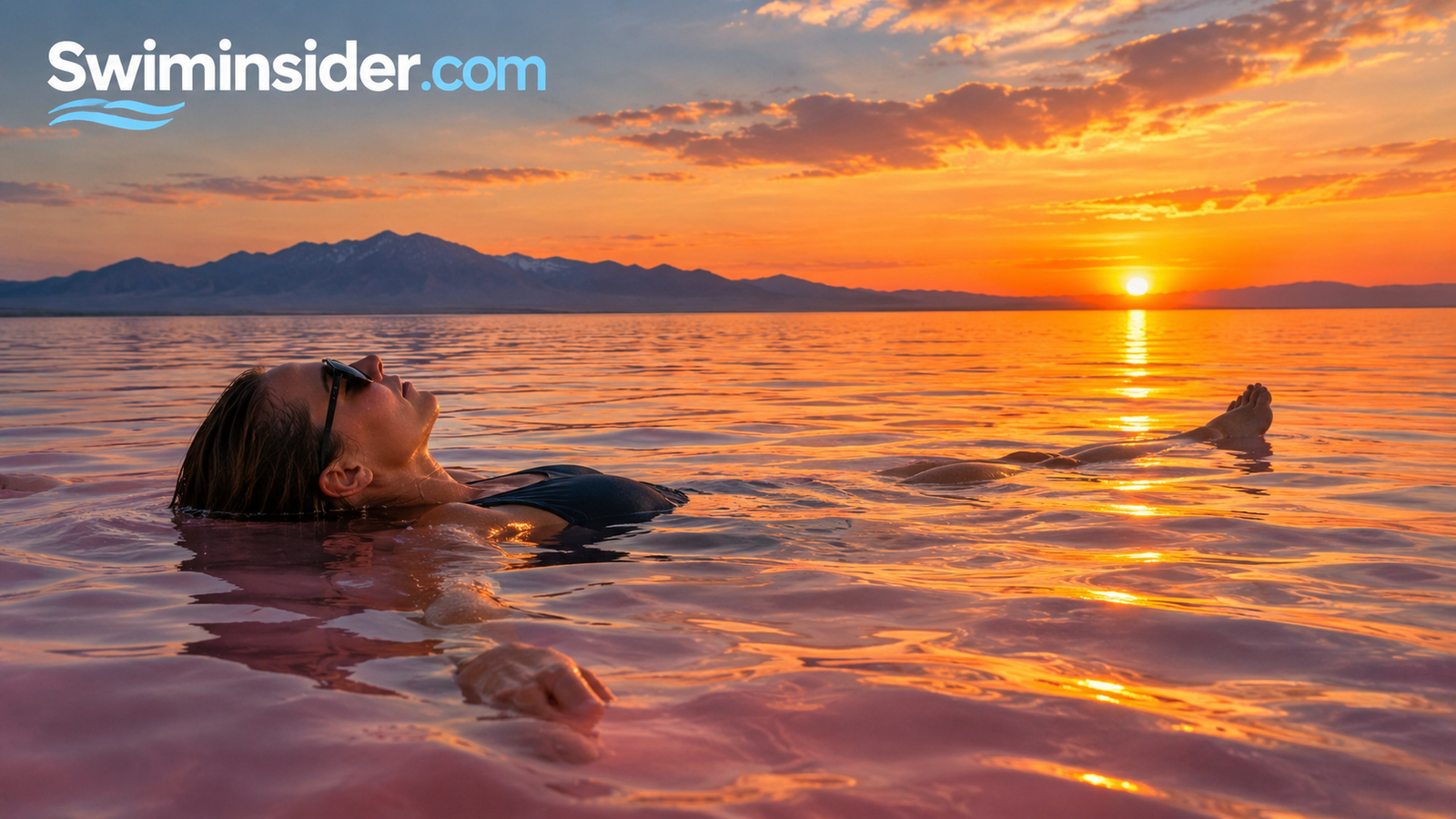 Floating in the Great Salt Lake at sunset